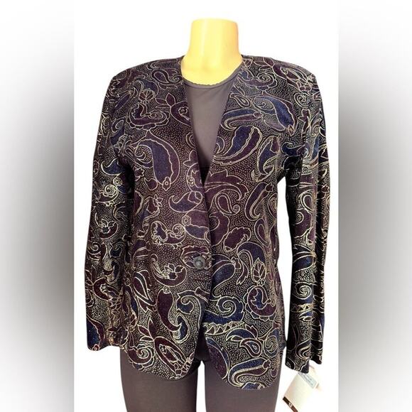 Vintage Norton McNaughton Velvet Paisley Blazer Jacket Size 12 Made in USA NWT - Picture 1 of 10